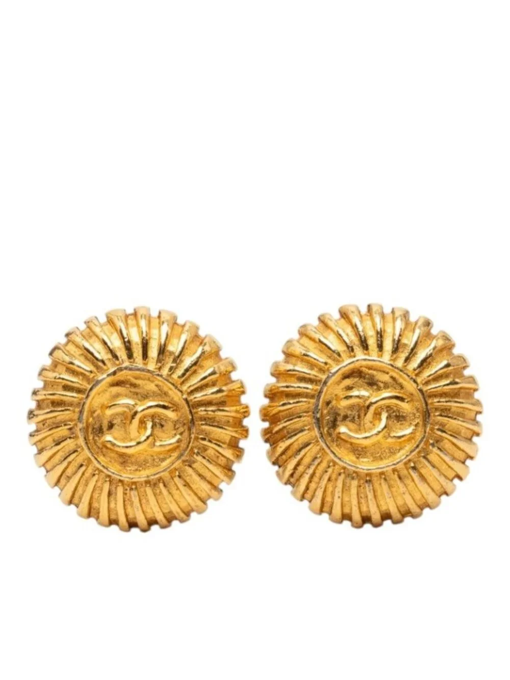 Chanel CC Logo Round Earrings Gold Plated